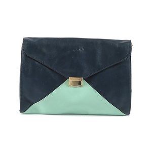 Club Monaco Leather Envelope Clutch in Dark Teal and Light Turquoise